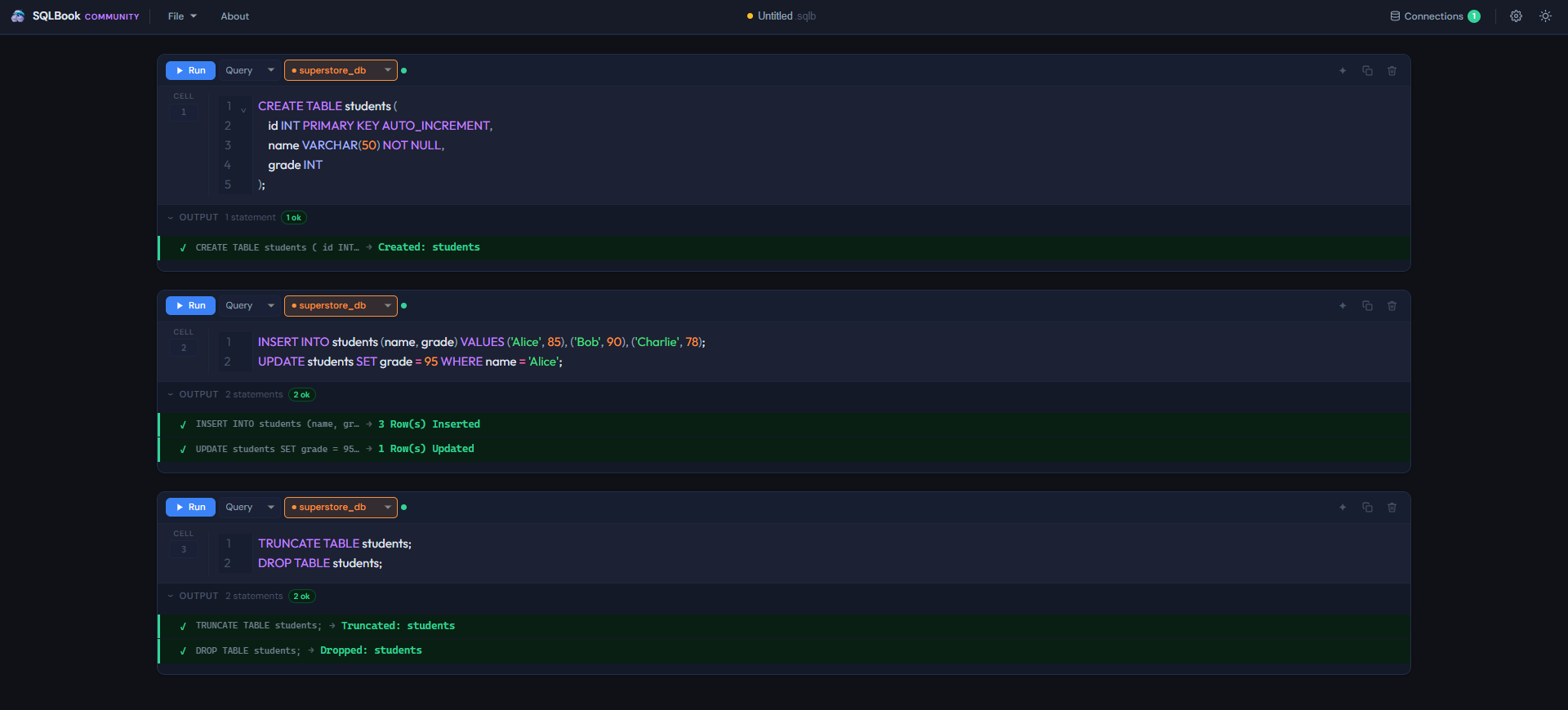 SQLBook dark theme